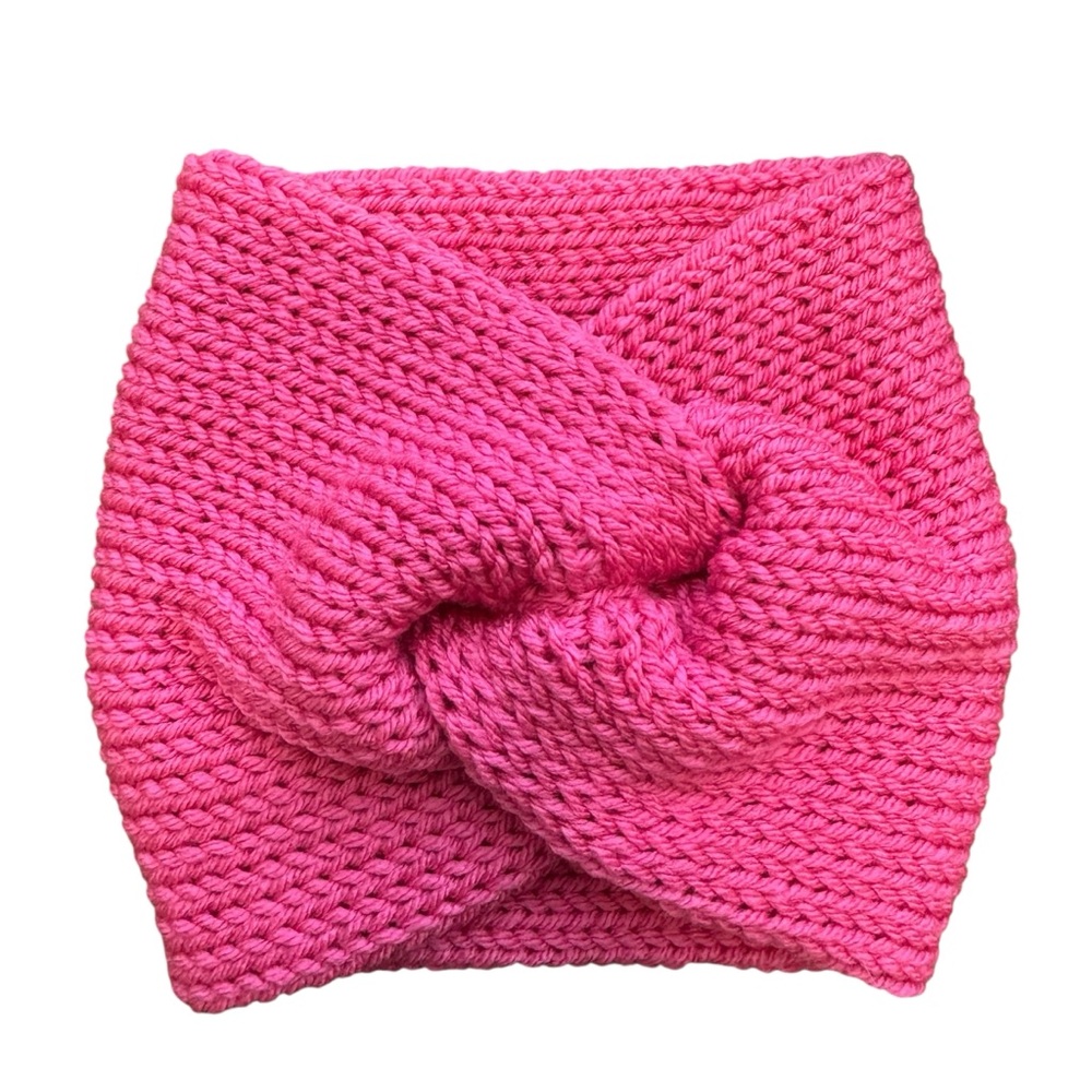 Handmade Hot Pink Twisted Ear Warmer | Stretchy Knitted Headband M/L